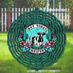 8 inch not today heifer indoor /outside wind spinner